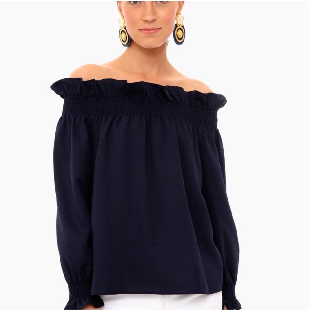 Off-Shoulder Navy Blouse
